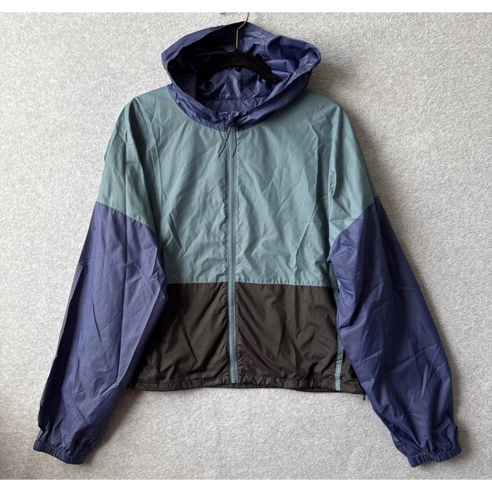 Luna Peak Crop Windbreaker Jacket L Colorblock Hooded Full Zip 90s Retro Sport